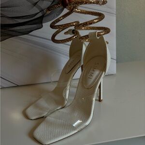 White & Gold Snake Heels
